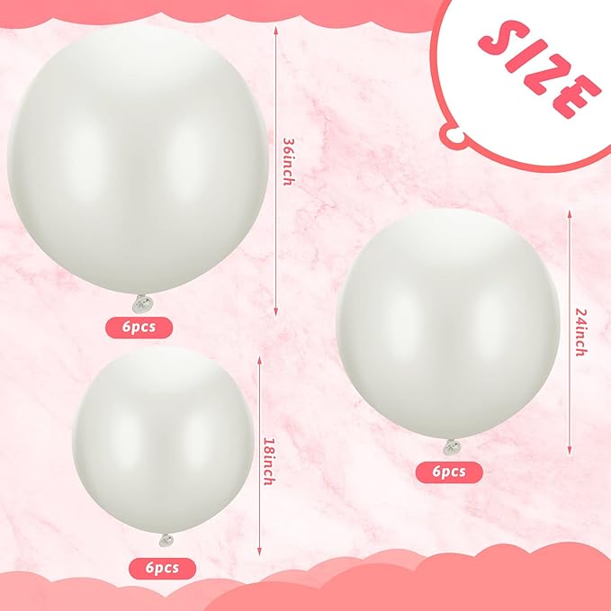 18 Pack 18/24 / 36 Inch Balloons Large Latex Giant Round Big Macaron Balloons for Wedding Birthday Party Baby Shower Decorations(White)