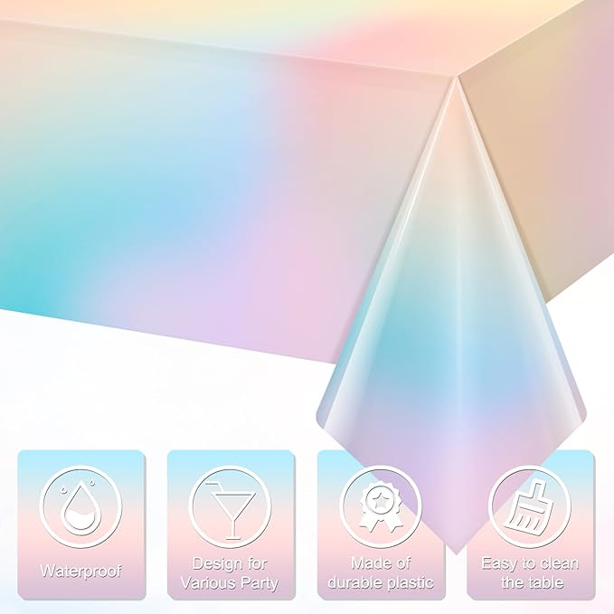 6 Pcs Pastel Tablecloths,Plastic Rainbow Tablecloth Disposable Rectangle Pastel Rainbow Table Covers for Baby Shower, Wedding, Birthday Party, Girls and Princess Party Decorations, 54 x 108 Inch