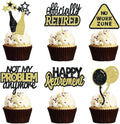24 Pcs Happy Retirement Cupcake Toppers Officially Retired Cupcake Picks, No Work Zone Retirement Theme Cake Toppers Decorations for Farewell Party Cakes (Black&Gold Ⅱ)