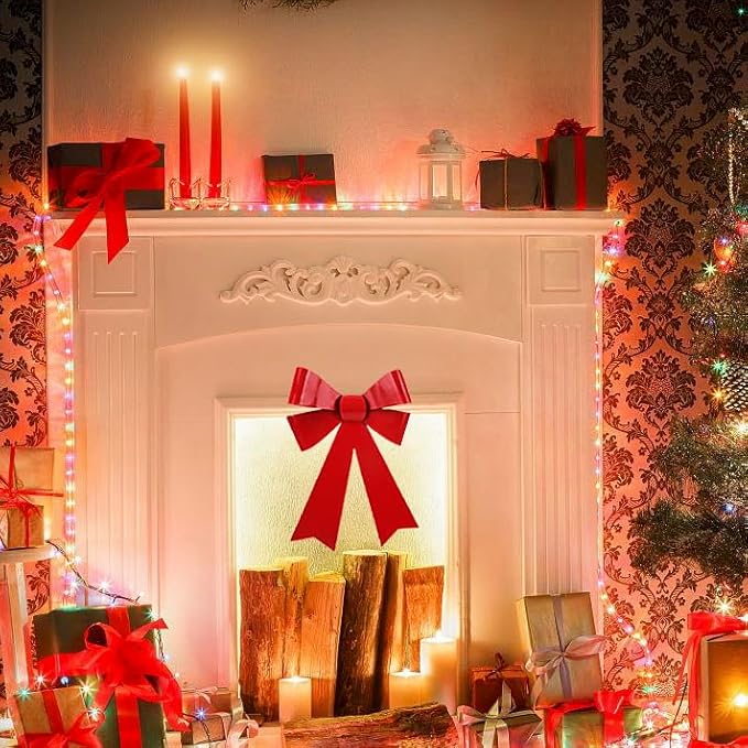 SIQITECHNO Metal Christmas Red Bow Wall Decoration Hanging Xmas Red Bow for Wreath Christmas Tree Topper Ornaments Outdoor Indoor Christmas Decorations for Party Front Door Porch Home