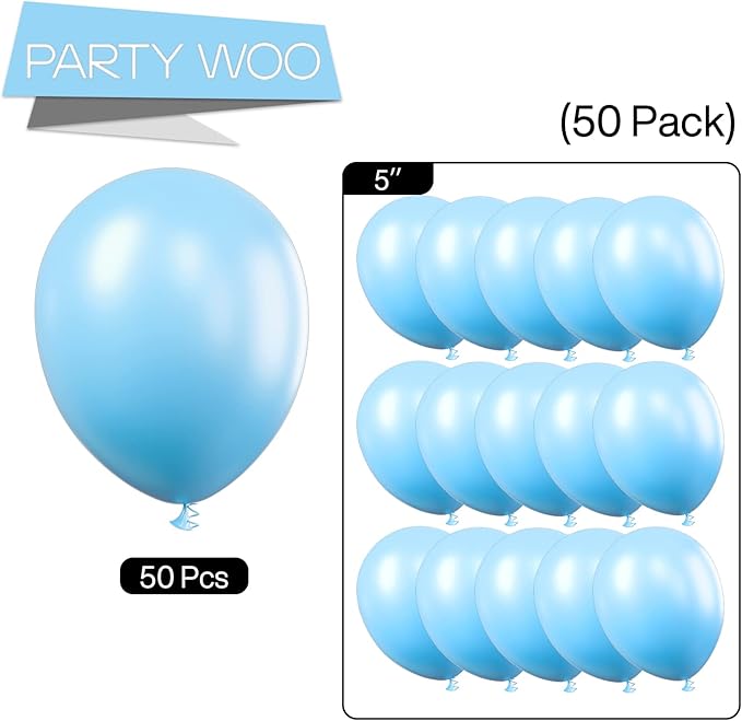 PartyWoo Light Blue Balloons 50pcs 5 Inch Small Mini Baby Pastel Sky Aqua Blue Balloons for Graduation Baby Shower Gender Reveal Weddings Anniversary Birthday Bachelorette Party Decorations Blue-Y4