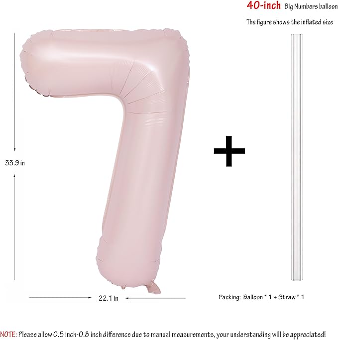 40 In Matte Pink Number Balloons Helium Foil Mylar Balloon Birthday Party banquet Decoration Digital 7