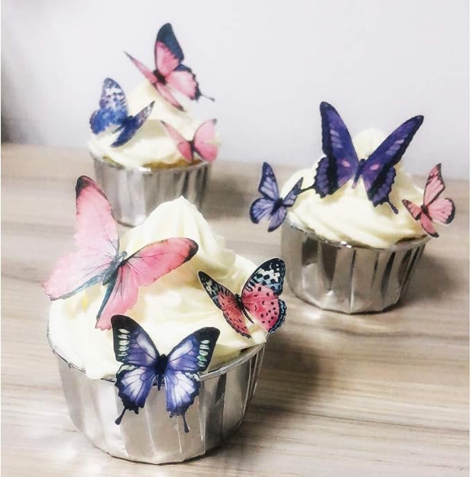Edible Wafer Paper Butterflies set of Wedding Birthday Party (Purple Pink 72pcs)