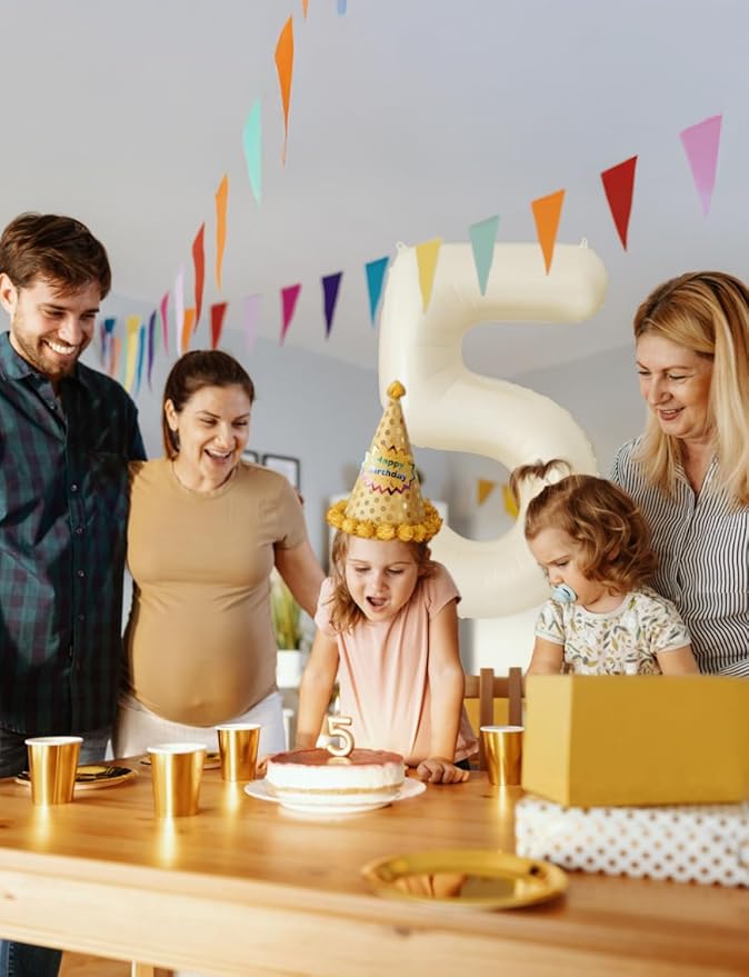 Cream Number 5 Balloons – 40 Inch Giant Foil Number Balloon, Light Cream Number Balloon for Birthday Anniversary Baby Shower Party Decorations