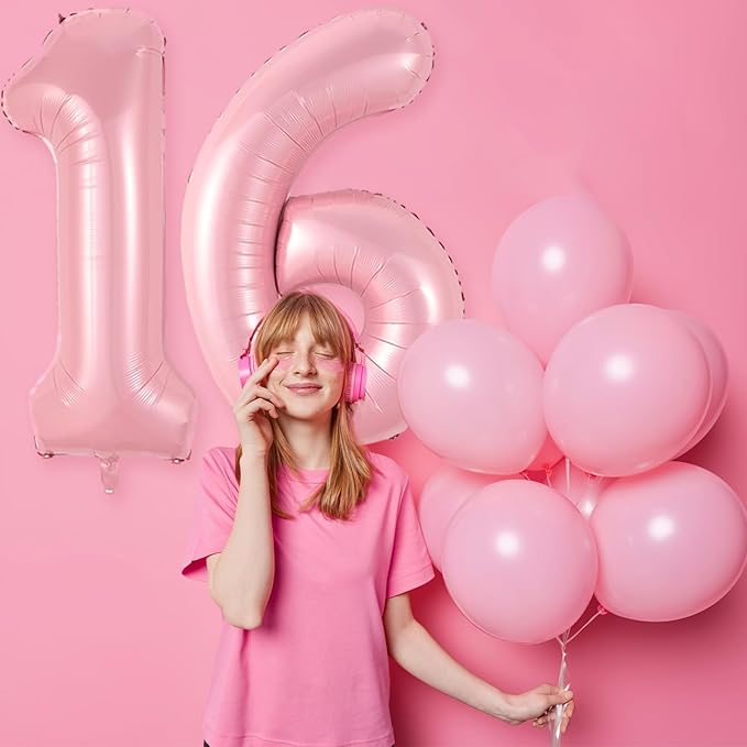 Pastel Pink Number 6 Balloon, 40 Inch Pearl Light Pink Number 6 Balloons for Girls, Foil Digital 6 Balloon Helium, Large Pink 6th Birthday Balloons for Girls Baby Shower Princess Party Decorations