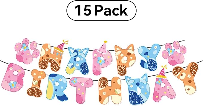 Blue Dog Birthday Decoration Set, Cartoon Animal Happy Birthday Banner, Party Supplies with Banner, Hanging Swirl, Honeycomb
