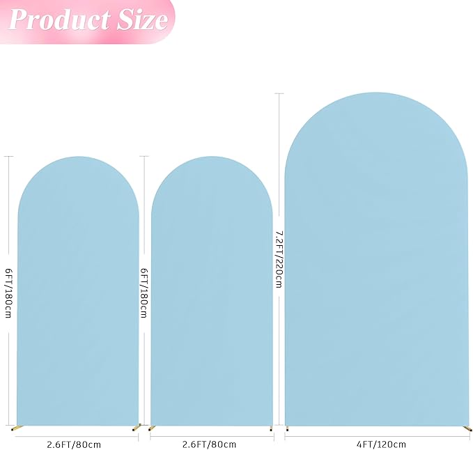 Wokceer Wedding Arch Cover 7.2FT, 6FT, 6FT Spandex Set of 3 Wedding Arch Stand Covers Round Top Chiara Arch Backdrop Stands Cover for Birthday Party Ceremony Banquet Decor Dusty Blue
