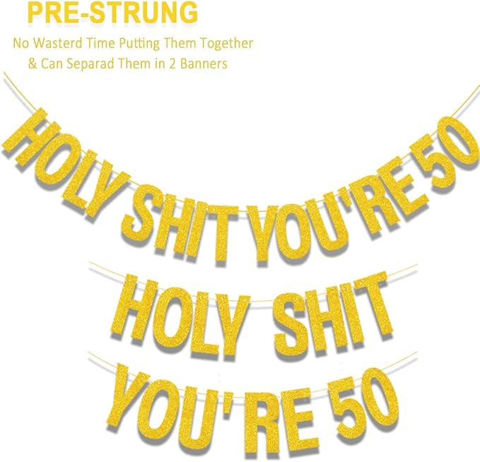 50th Birthday Decorations Banner for Women Men Pre-Strung Gold Glitter Birthday Decoration Sign Funny 50th Bday Supplies Banner