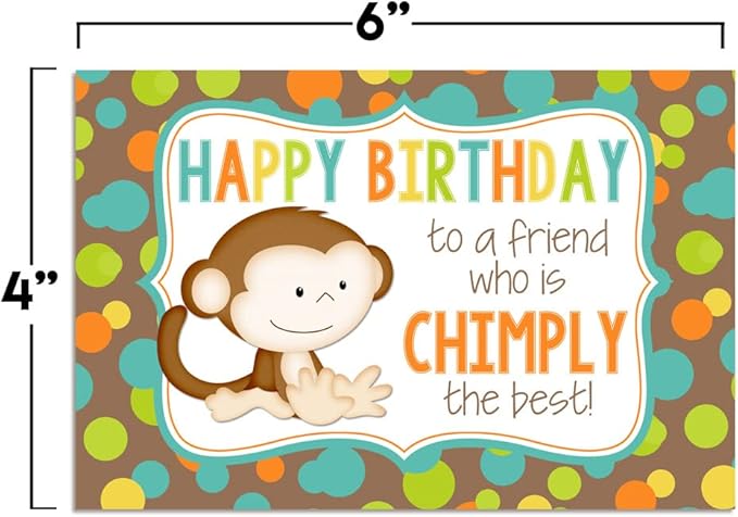 Amanda Creation Chimply the Best Friend Monkey Birthday Pun Themed Single All Occasion Blank Birthday Card To Send To Friends & Family, 4"x 6" (when folded) Fill In Greeting