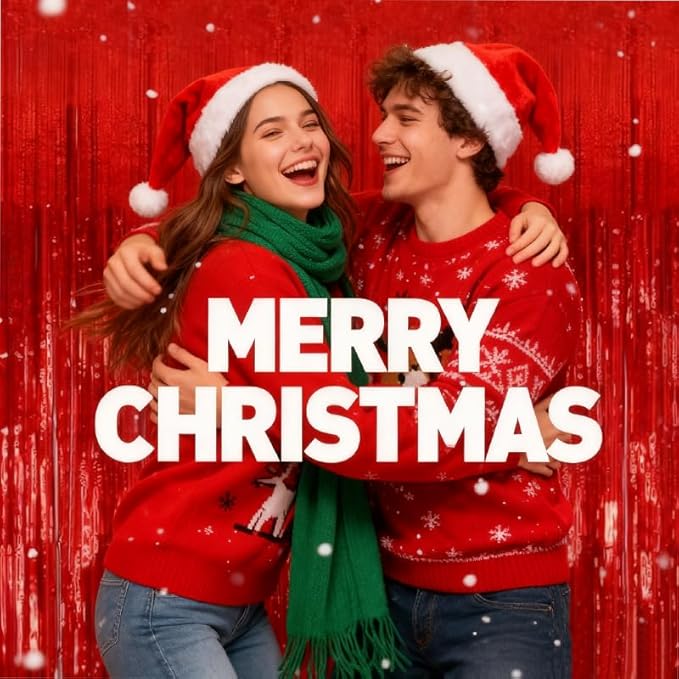 Birthday Party Streamer Backdrop Decorations-Glossy Foil,Brightly Colored,Perfect for Themed Party,Christmas,2 Pack,Red