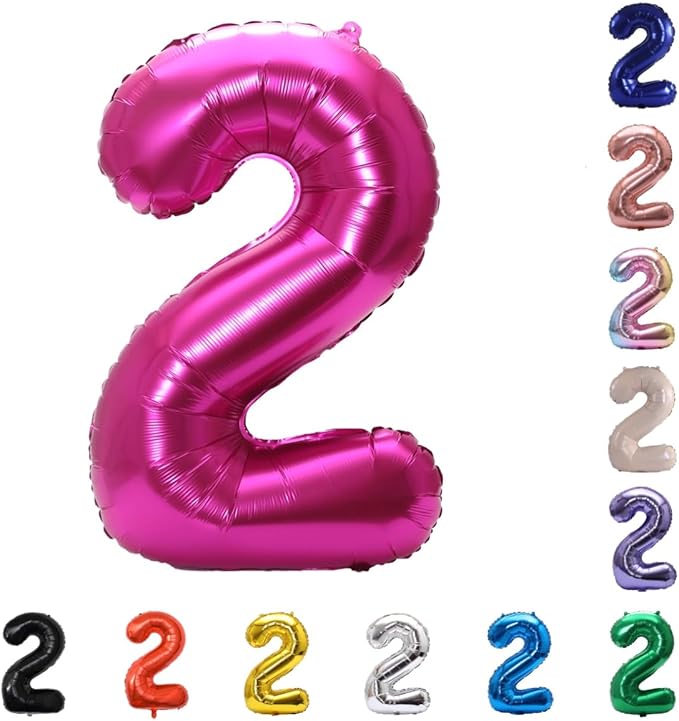 YPSelected 32 Inch Large Foil Helium Number Balloon Birthday Wedding Party 0-9 (Rose Red, 2)