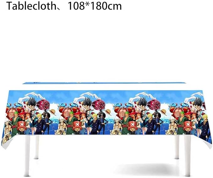 43Pcs For One Piece Birthday Party Supplies: 1 Banner, 1 Tablecloth, 1 Backdrop, 1 Cake Topper, 24 Cupcake Toppers, 15 Balloons, 2 Aluminum Balloons for Kids Boys Theme Party Decorations
