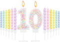 MTLEE Number 10 Birthday Candle with 12 Pcs Spiral Candles for Girls Macaron Pastel Rainbow Unicorn Pink Cake Topper for Sweet Theme Party Decoration