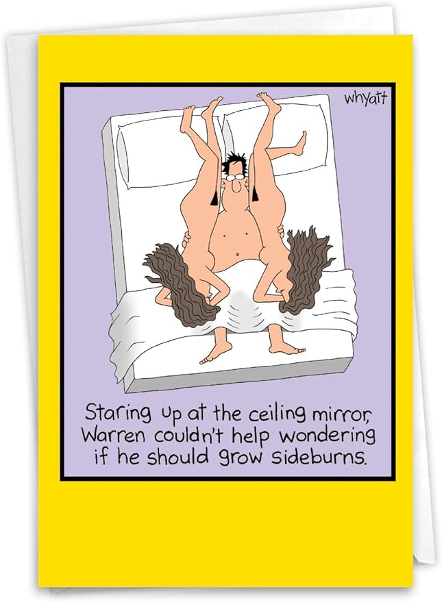 NobleWorks - 1 Funny Cartoon Card for Birthdays - Happy Bday Celebration for Grown-Ups, Humor Stationery Greeting - Grow Sideburns 8367