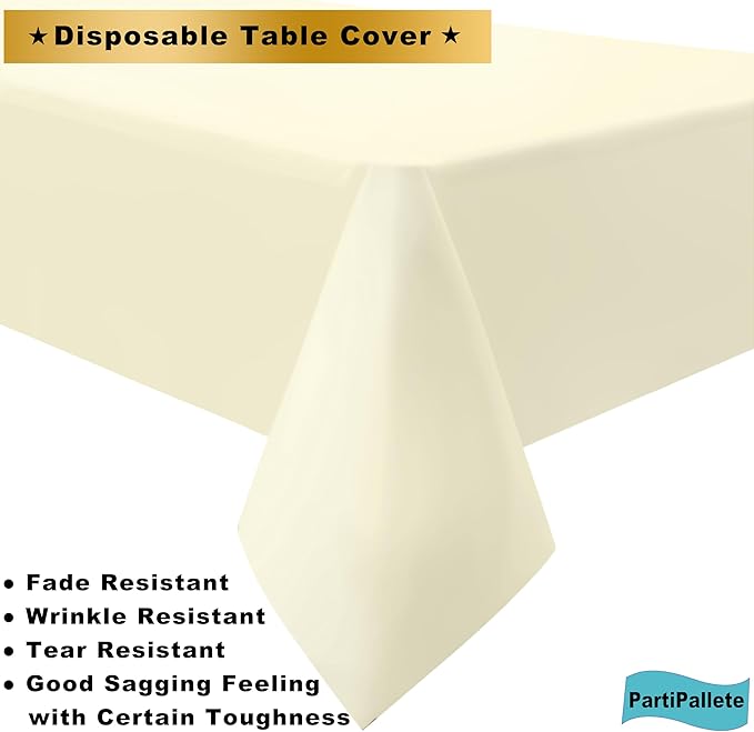 3-Pack Premium Plastic Ivory Tablecloth Disposable 54" x 108" Rectangle Cream Table Cover PEVA Party Milky Off White Table Cloths for Birthday Wedding Engagement Bridal Shower Banquet