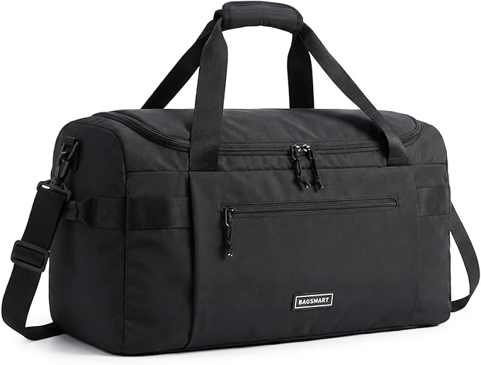 BAGSMART Travel Duffel Bags for Women, 32L Gym Duffle Bag with Laptop Compartment, Carry On Weekender Overnight Bag, Shoe Bag, PVC Wet Pocket, Black