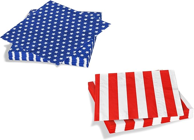 Gatherfun American Flag Patriotic Party Supplies Disposable Paper Napkins Cocktail Napkins for Veterans Day Election Day 4th of July Independence Day Decorations, 40 Pack of Stars+40 Pack of Stripes