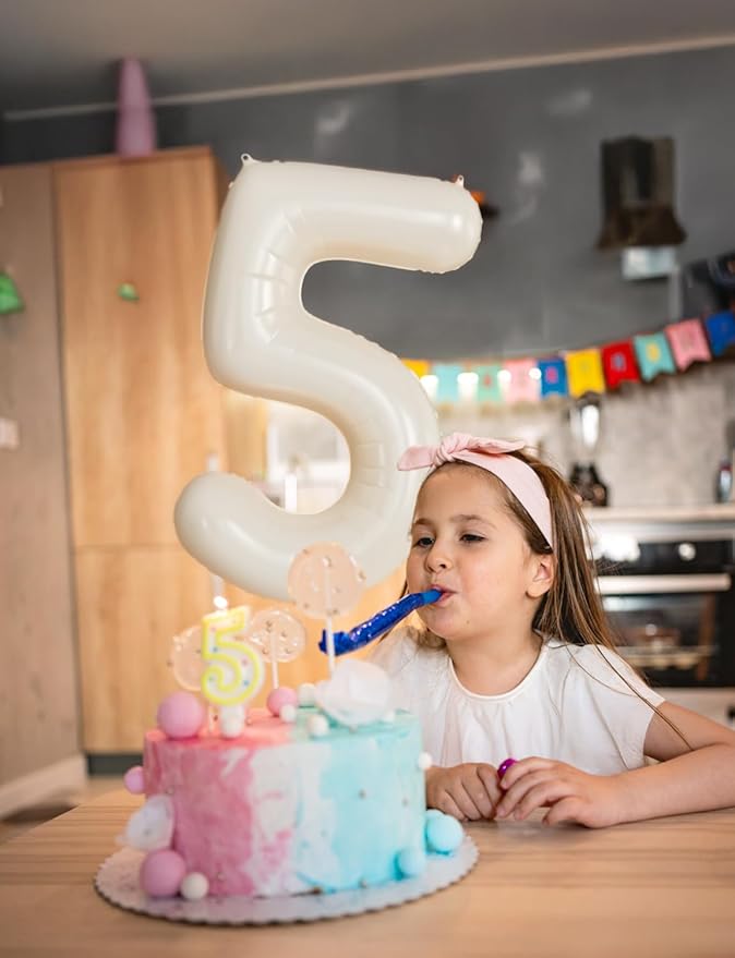 Cream Number 5 Balloons – 40 Inch Giant Foil Number Balloon, Light Cream Number Balloon for Birthday Anniversary Baby Shower Party Decorations
