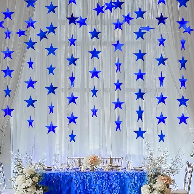 Blue Shining Star Hanging Garland Blue Hanging Sparkling Star Streamer Glitter Bunting Banner Twinkle Backdrop for Wedding Baby Shower Birthday Christmas Decorations 40 Feet