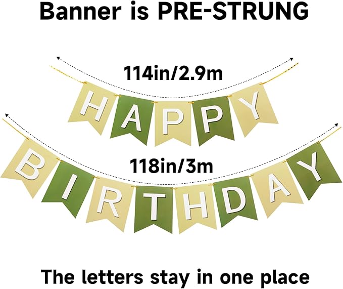 Happy Birthday Banner Birthday Party Banner NO DIY Happy Birthday Sign Pre-Strung Birthday Hanging Decoration for Women Men Girl Boy Party Supplies (Brown Green)