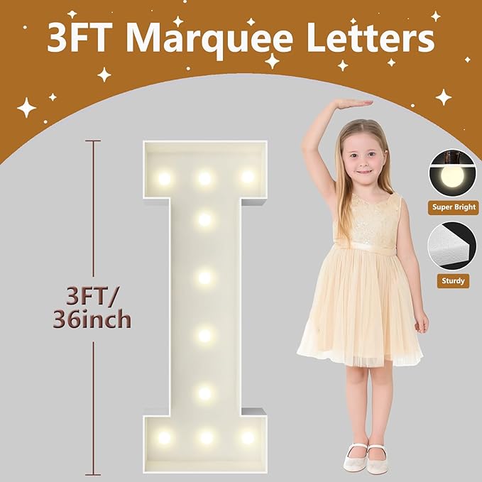 3FT Marquee Light Up Letters, Large Marquee Letters, Pre-cut Foam Board Letter I for Engagement Wedding Decorations Birthday Party Backdrop Decor, Balloon Arch Kit