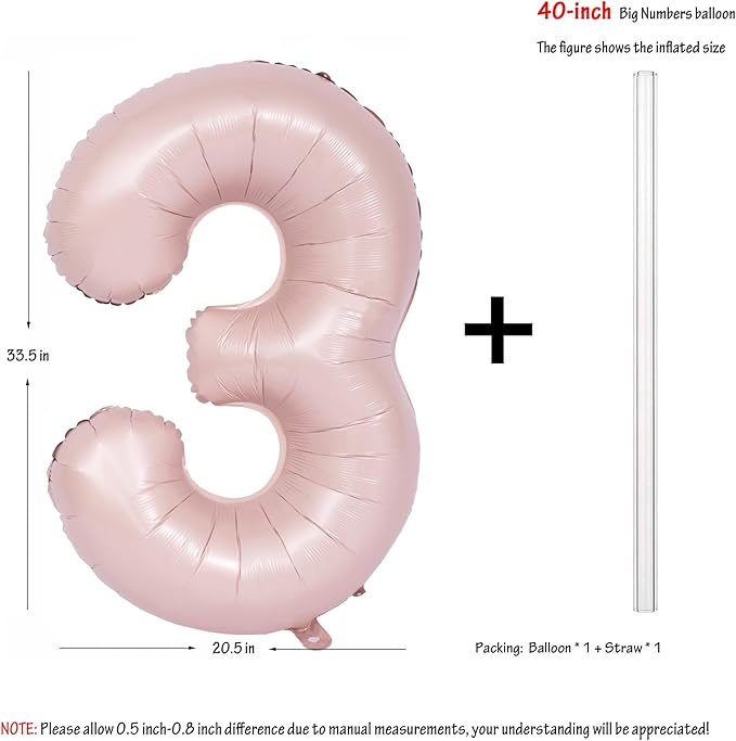 40 In Matte Pink Number Balloons Helium Foil Mylar Balloon Birthday Party banquet Decoration Digital 3