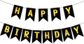 Hooqict Happy Birthday Banner Black and Gold Birthday Decorations for Kids Men Women Black Party Banner Decorations Supplies Wall Door Garland Sign Bunting Flag