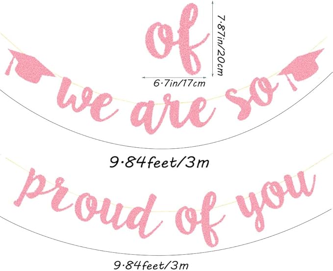2026 Graduation Banners Party Decorations, Rose Gold Glitter We are So Proud of You Graduation Banners Garland for Congratulation Graduations Party Supplies, School, Home, Car Decorations