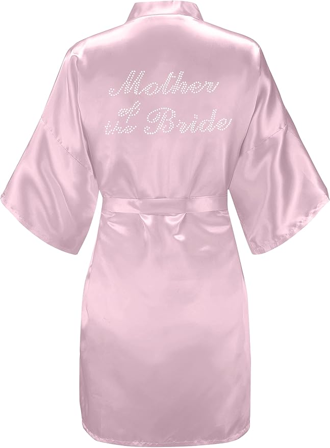EPLAZA Women's One Size Silver Rhinestones Bride Bridesmaid Short Satin Robes for Wedding Party Getting Ready
