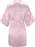 EPLAZA Women's One Size Silver Rhinestones Bride Bridesmaid Short Satin Robes for Wedding Party Getting Ready
