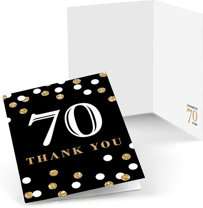 Big Dot of Happiness Adult 70th Birthday - Gold - Birthday Party Thank You Cards (8 count)