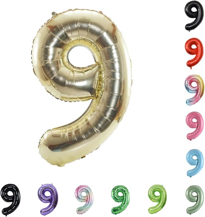 40 Inch Large Foil Helium Number Balloon Birthday Wedding Party 0-9 (Pale Gold, 9)