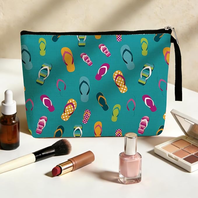 Makeup Bag Slipper Gifts for Beach Vacation Essentials Beach Holiday Cruise Essentials Makeup Bag for Women beach Lover Gifts for Girls Sister Friends Christmas Birthday Gift Slipper Cosmetic Bags