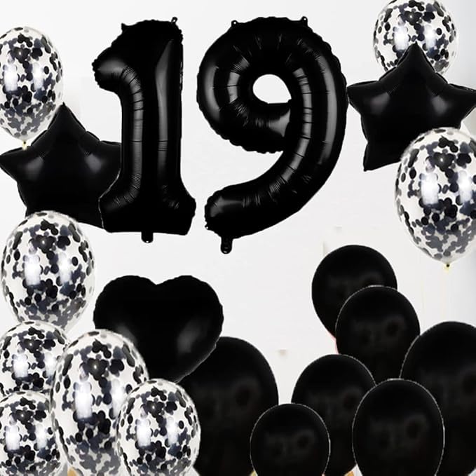 Sweet 19th Birthday Decorations Party Supplies,Black Number 19 Balloons,19th Foil Mylar Balloons Latex Balloon Decoration,Great 19th Birthday for Girls,Women,Men,Photo Props