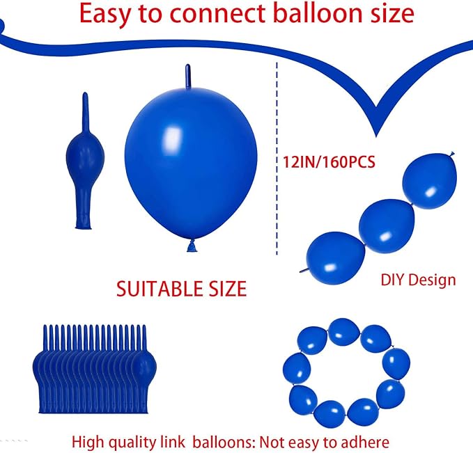 Link Balloons Blue 12 Inch Latex Quick Linkale Balloon 160 Pcs for Birthday, Halloween, Christmas, Party Festival Decorations