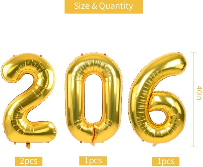 TONIFUL 2026 Graduation Balloons 42Inch Gold 2026 Number Balloons Aluminum Foil Mylar Balloons for New Year Eve Graduation Decorations Class of 2026 Christmas Anniversary 2026 Grad Party Supplies