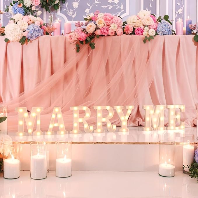 Light up Letters Marquee Letters, LED Alphabet Lights Sign - White Plastic White Wedding Engagement Party Baby Shower Birthday 'Marry Me'