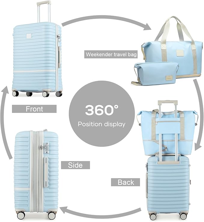 Joyway Luggage Set 4 Piece Suitcase Sets with Spinner Wheel,Hardside Expandable Travel Laggage with TSA Lock(18/20/24/28 Lightblue)