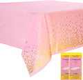 Pink and Gold Disposable Party Tablecloth for Rectangle Table, Gold Stamping Dot Confetti Rectangular Plastic Table Cover, for Bachelorette, Girl Birthday and Baby Shower, Wedding 108"x54" 2 Packs