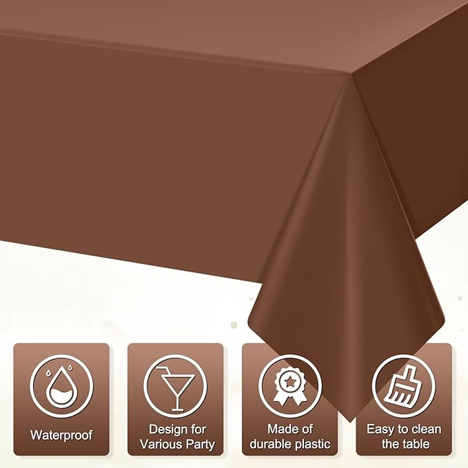 3Pcs Brown Plastic Tablecloths for Rectangle Tables,Disposable Chocolate Table Cloth,Waterproof Tan Table Cover for Fall Thanksgiving Harvest Birthdays Weddings Party Decorations,54 x 108 Inch