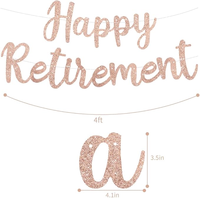 BEISHIDA Rose Gold Glitter Happy Retirement Banner - Pre-Strung, No DIY, Party Supplies for Women & Men
