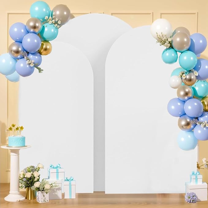 Wedding Arch Cover (7.2FT, 6.6FT, 6FT) Set of 3 Arch Backdrop Spandex Cover for Birthday Party Baby Shower Ceremony Banquet Decoration (White, 7.2FT,6.6FT,6FT)