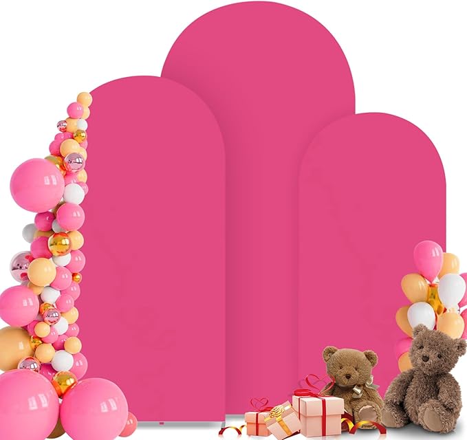 3-Piece Arch Backdrop Cover, Stretchy Spandex Wedding Arch Covers 4FT, 5FT, 6FT for Round Chiara Arch Stand, Hot Pink Arch Cover for Photo Background Birthday Party Banquet Ceremony Decor