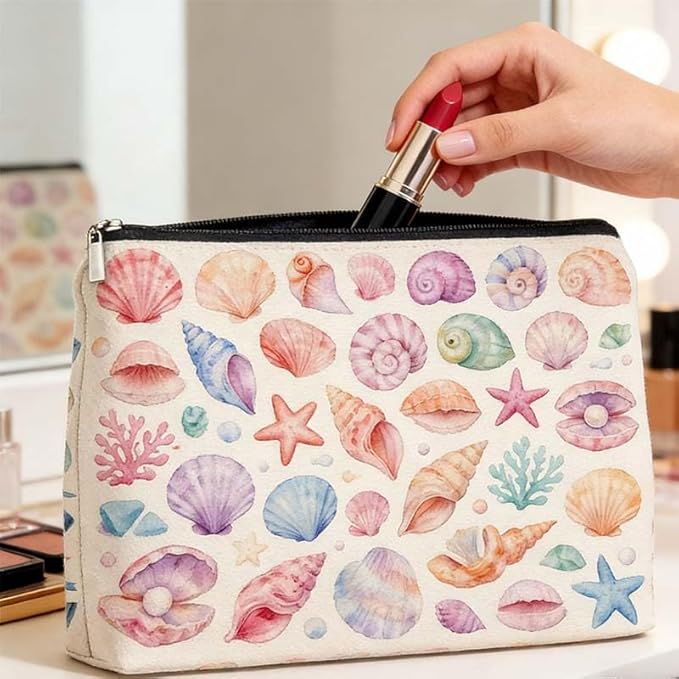 Beach Makeup Bag Colorful Ocean Seashell Starfish Makeup Bag Seaside Vacation Essential Gifts for Girls Mom Beaches Party Gifts for Women