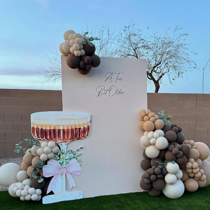A Tini Bit Older Martini Balloon Garland Arch Kit, 146Pcs Brown Coffee Sand White Balloons with DIY Bow Ribbon for Girls Women Bachelorette Espresso Martini Themed Party Decorations