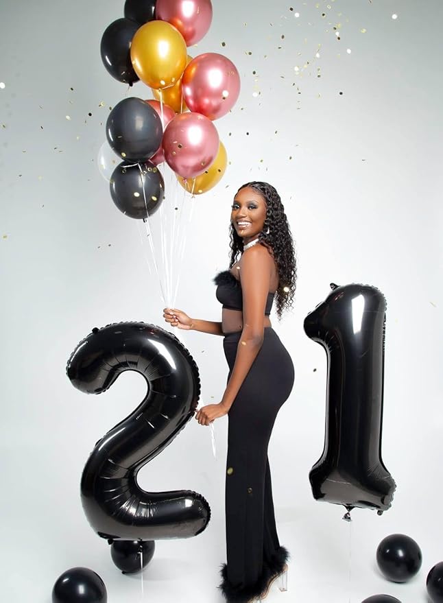 40 Inch Black Number 5 Balloon, Giant 5 Number Balloons for 5th Birthday Decorations, Party Supplies for Baby Boy Girl, Black Party Decor