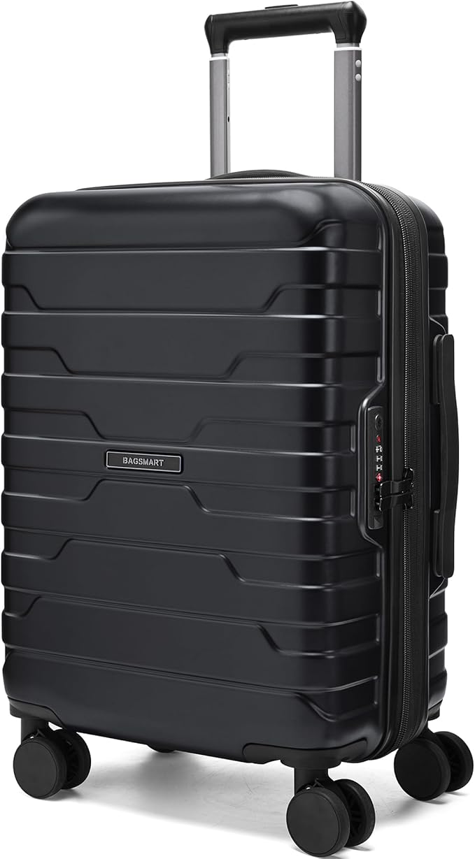 BAGSMART Carry On Luggage 22x14x9 Airline Approved with Spinner Wheels,Lightweight 20 Inch Luggage with TSA Lock,Expandable Hard Shell Carry On Suitcases for Men Women,Black
