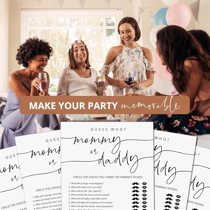 GardenCity 50 Mommy or Daddy? Baby Shower Game Cards, Fun Baby Shower Games for Boy or Girl, Gender Neutral - Minimalist