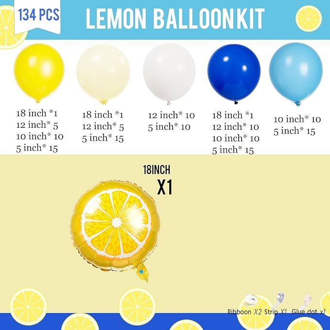 Royal Blue Yellow White Balloon Garland Arch Kit 136 Pcs with Lemon Foil Balloons for amalfi last toast on the coast Bachelorette Bridal Shower Decorations Main Squeeze Lemonade Theme Party Supplies