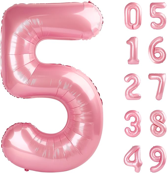 Pearlescent Pink 40 Inch Large Number 5 Birthday Balloon, Five 5th 15 25 35 50 55 Birthday Celebration Decorations, Foil 5 Mylar Helium Number 5 Balloons Girl Boy Anniversary Party Supplies